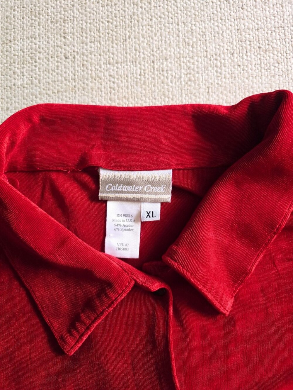 Coldwater Creek Red Velvet Button Front Blouse Tunic Shirt XL Stretch Holiday - Picture 4 of 4